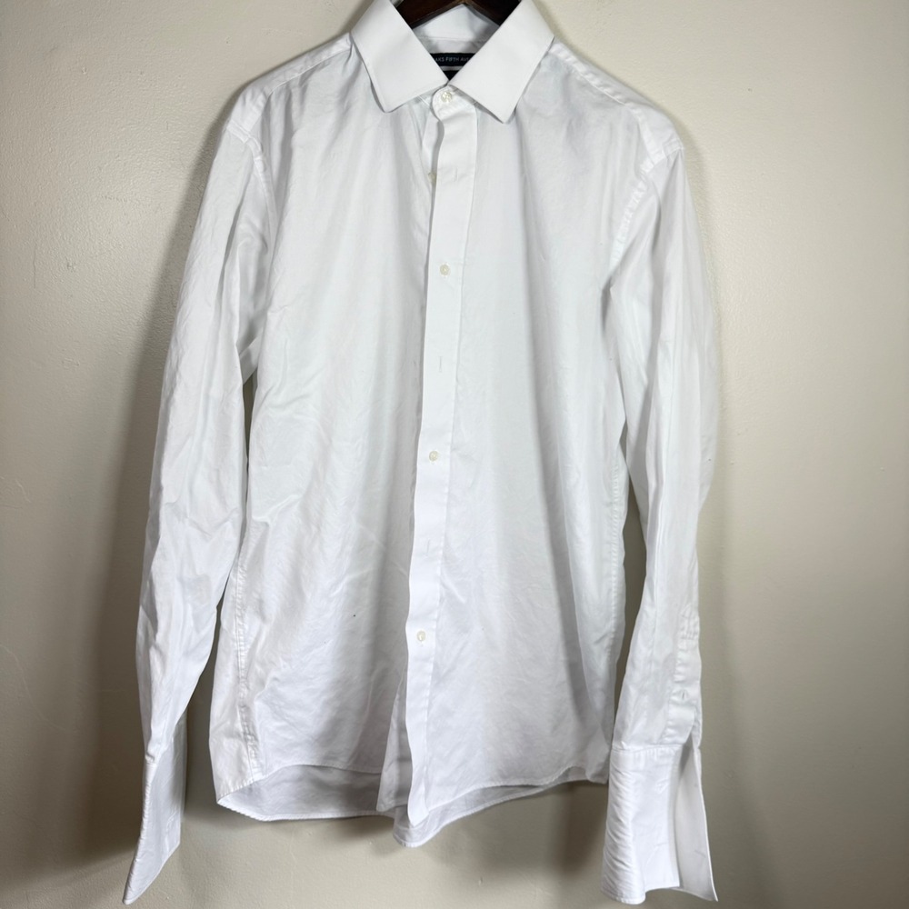 Saks Fifth Avenue Classic Fit Spread Collar Dress Shirt Size 16.5 36/37 White